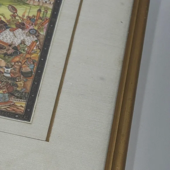 Vintage Framed Indian Battle Scene Art Print
